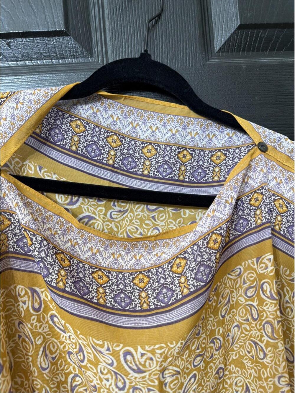 J.Jill Paisley Floral Poncho Cover Up Chiffon Golden Yellow & Purple One Size - Picture 4 of 8